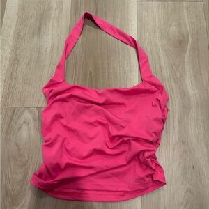 SHEIN Pink Ruched Halter Tank Top
